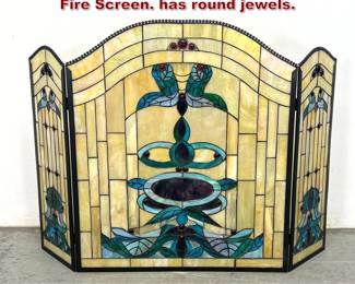 Lot 1747 Contemporary Stain Glass 3 Panel Fire Screen. has round jewels.