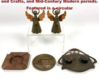 Lot 2232 5pc Metal Lot. Art Nouveau, Arts and Crafts, and MidCentury Modern periods. Featured is a circular