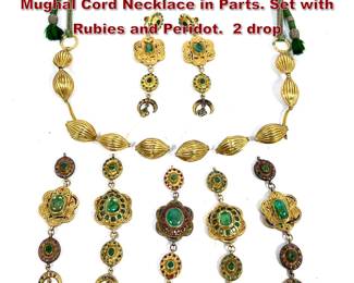 Lot 2129 High Karat 18k Plus IndoPersian Mughal Cord Necklace in Parts. Set with Rubies and Peridot. 2 drop