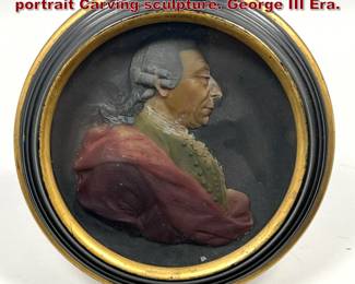 Lot 2081 Antique polychrome wax relief portrait Carving sculpture. George III Era.