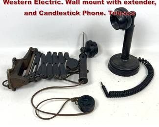 Lot 2335 2pcs Manual telephones by Western Electric. Wall mount with extender, and Candlestick Phone. Telesco