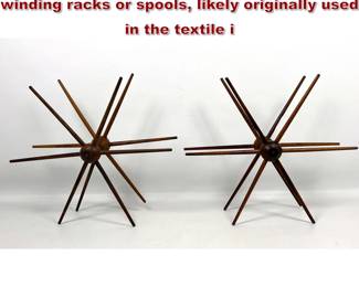 Lot 1895 Pair of vintage turned wood textile winding racks or spools, likely originally used in the textile i