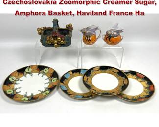 Lot 2234 7pcs Vintage Porcelains. Czechoslovakia Zoomorphic Creamer Sugar, Amphora Basket, Haviland France Ha