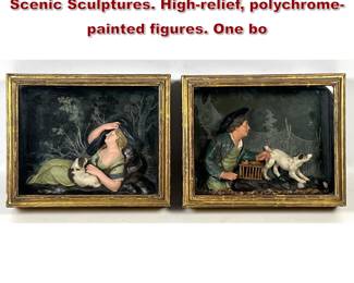 Lot 2091 Matched Pair Intricate Carved Wax Scenic Sculptures. Highrelief, polychromepainted figures. One bo