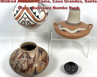 Lot 2014 4pcs American Indian Pottery. Mildred Antonio Acoma, Casa Grandes, Santa Clara, Gutierrez Nambe Pueb