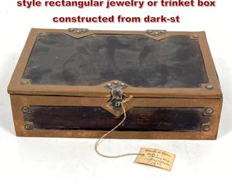 Lot 1927 Early 20th century Arts and Crafts style rectangular jewelry or trinket box constructed from darkst