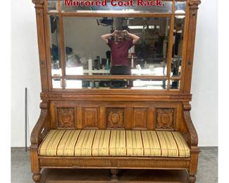 Lot 1828 Antique Architectural Hall Settle Mirrored Coat Rack.