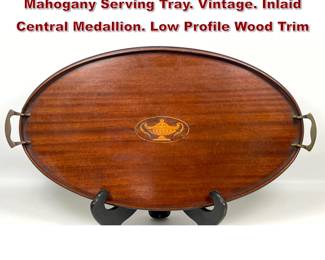 Lot 1942 MANNING BOWMAN Oval Mahogany Serving Tray. Vintage. Inlaid Central Medallion. Low Profile Wood Trim