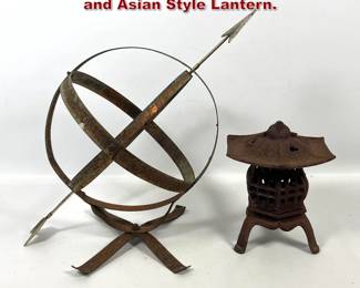 Lot 1816 2pcs Garden Items. Metal Armilary and Asian Style Lantern.