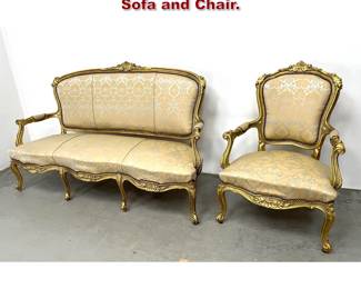 Lot 1841 2pcs Louis XV Style Gold Gilt wood Sofa and Chair.