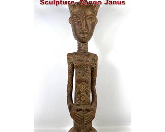 Lot 1992 Dengese Carved Wood Statue Sculpture. Congo Janus
