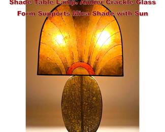Lot 1708 French Art Deco Antique Mica Shade Table Lamp. Amber Crackle Glass Form Supports Mica Shade with Sun