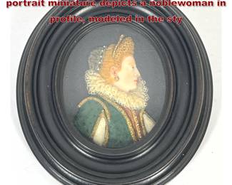 Lot 2073 Antique Polychrome wax relief portrait miniature depicts a noblewoman in profile, modeled in the sty