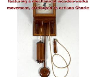 Lot 1743 Wallmounted hooded clock featuring a mechanical woodenworks movement, attributed to artisan Charle