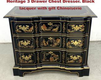 Lot 1795 Et Cetera collection by Drexel Heritage 3 Drawer Chest Dresser. Black lacquer with gilt Chinoiserie
