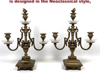Lot 1725 Pair of brass threelight candelabra is designed in the Neoclassical style,