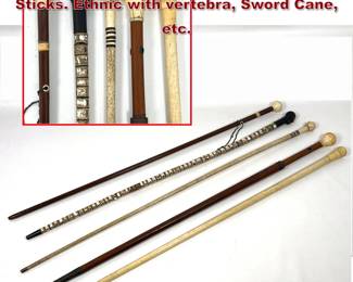 Lot 2019 5pcs Antique Canes and Walking Sticks. Ethnic with vertebra, Sword Cane, etc.