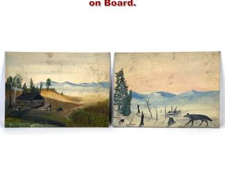 Lot 1991 Pair of Naive Style Paintings on Board.