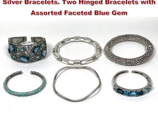 Lot 2148 Collection 6 Sterling and .950 Silver Bracelets. Two Hinged Bracelets with Assorted Faceted Blue Gem