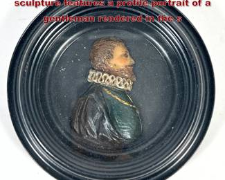 Lot 2067 Antique polychrome wax relief sculpture features a profile portrait of a gentleman rendered in the s