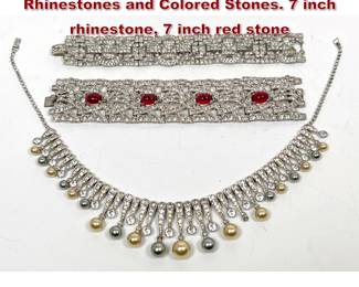 Lot 2131 3pcs Vintage Costume Jewelry. Rhinestones and Colored Stones. 7 inch rhinestone, 7 inch red stone