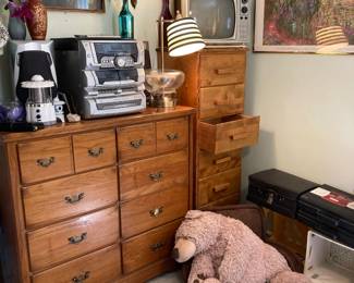 Solid Wood Dressers, Chests, Decor, Framed Art, Emerson Stereo Center, Vintage RCA black & white TV