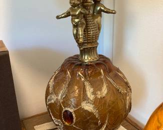 Vintage Amber Cherub Art Glass Lamp, Working