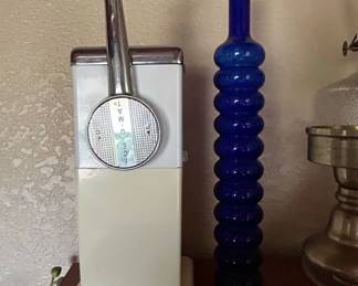 Collection of Vintage Oil Lamps, Brass Candlestick, and Cobalt Blue Bottle second image