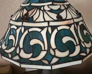 Tiffany Style Stained Glass Table Lamp with Floral Base second image