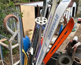 Assorted Vintage Skis and Poles including Dynamic and Holzner
