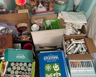 Art Supplies Lot Paints, Brushes, Stencils, and More