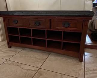 Mission Style Oak Hall Bench with Storage and Drawers