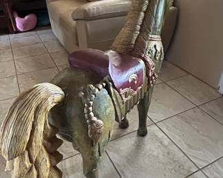 Vintage Carved and Painted Wooden Carousel Horse Decorative Figure third image