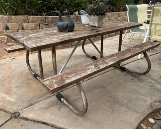 Vintage Wood and Steel Frame Picnic Table