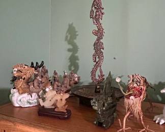 Collection of Chinese Jade and Resin Dragon Statues sixth image