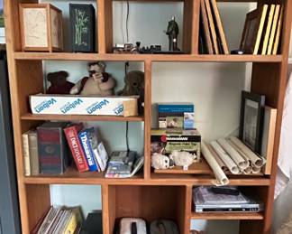 Wooden Bookcase with Assorted Items