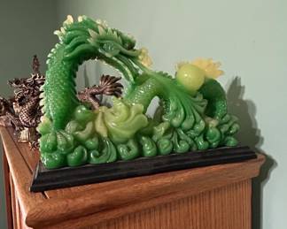 Collection of Chinese Jade and Resin Dragon Statues second image
