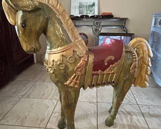 Vintage Carved and Painted Wooden Carousel Horse Decorative Figure