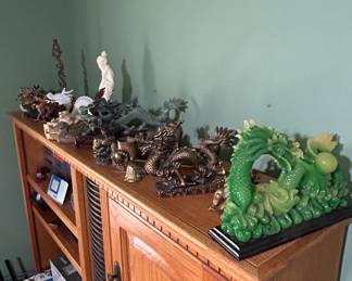 Collection of Chinese Jade and Resin Dragon Statues