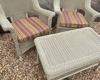 Wicker Patio Set Two Chairs and Coffee Table