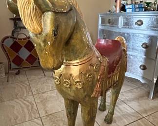 Vintage Carved and Painted Wooden Carousel Horse Decorative Figure second image