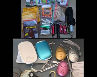 Lot # C86 - Outdoor Survival Gear In Bulk - Ponchos, Flashlights, Hand Warmers, Compasses, Personal Alarms