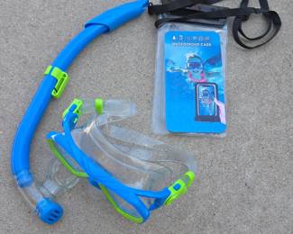Lot # C94 - U.S. Divers Blue Snorkel Set with Tempered Glass Mask and Waterproof Phone Case