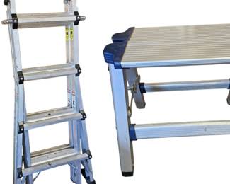Lot # C47 - Werner Aluminum Folding Ladder with Aluminum Step Stool Set - Durable Lightweight Work Essentials