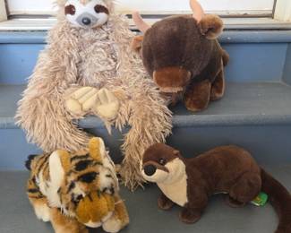 Lot # C162 - Plush Wild Animal Lot - Tiger Cub, Otter, Bison & Sloth Stuffed Toys