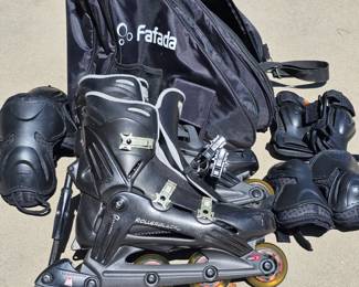 Lot # C9 - Rollerblade Inline Skates Size US 12 EU 46 with Protective Gear Set and Fafada Bag