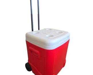 Lot # C68 - Igloo Ice Cube Cooler Red Wheeled Portable Ice Chest with Telescoping Handle