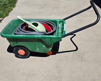 Lot # C23 - Versatile Green Garden Cart with Watering Can & Various Hoses