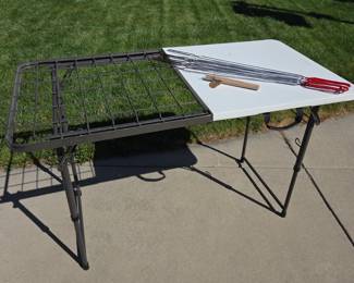 Lot # C65 - Lifetime Portable Folding Table with Grill Rack and S'more Sticks Outdoor Cooking Set