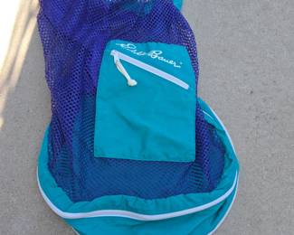 Lot # C98 - Eddie Bauer Mesh Backpack Beach Carryall with Durable Drawstring and Zip Pocket